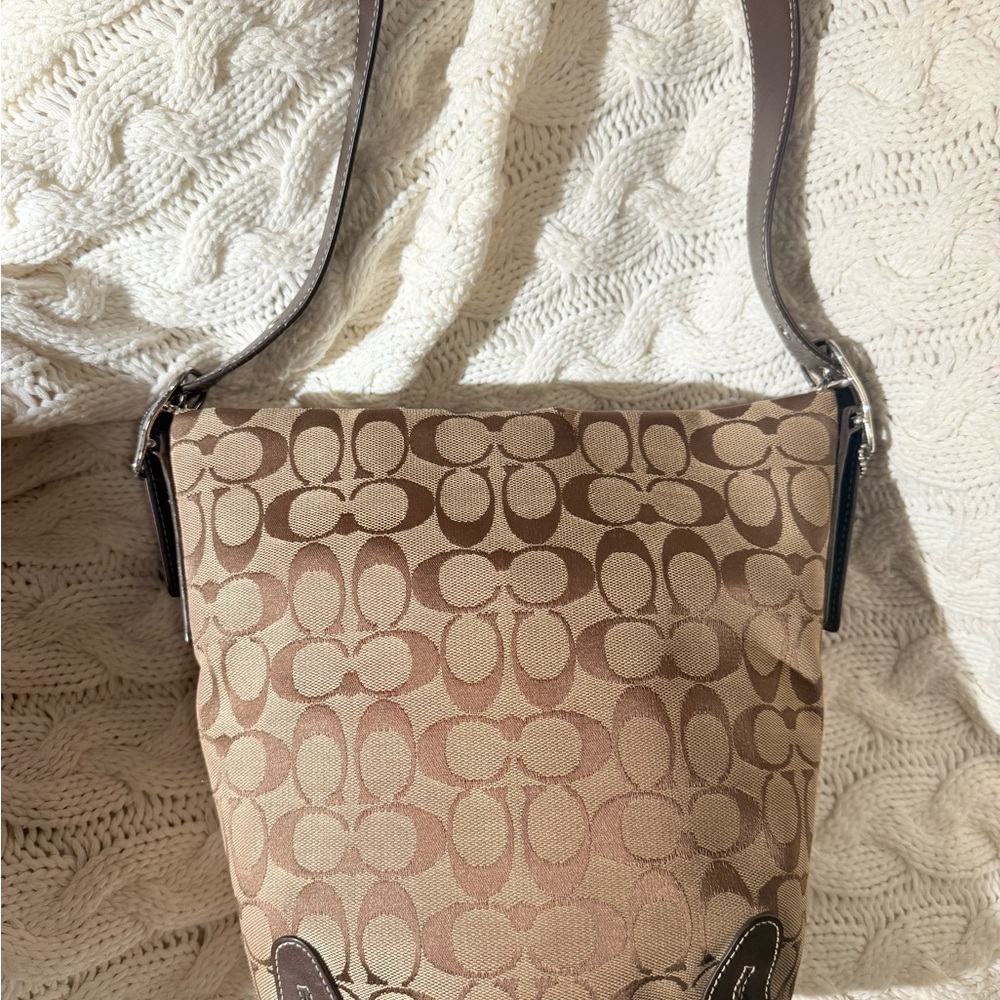 Coach Signature Brown Canvas & Leather “Bucket” Bag